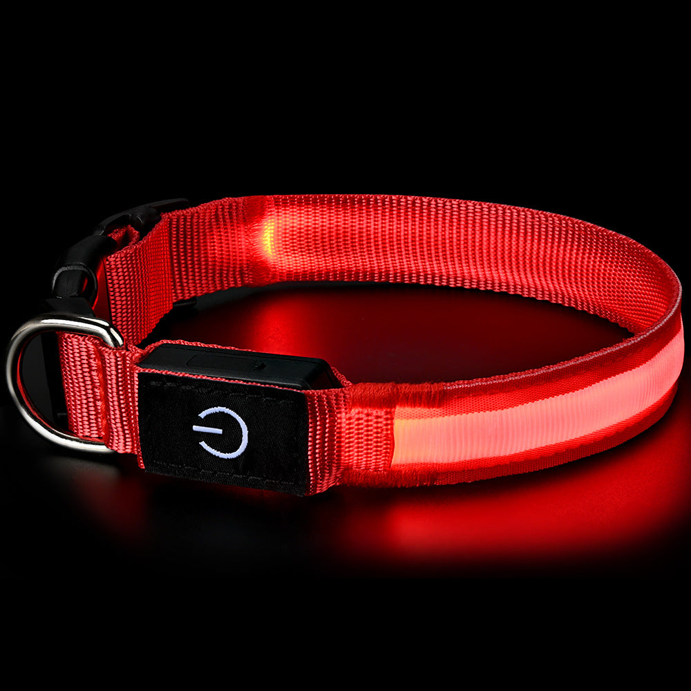 Rechargeable glowing nylon pet collar lit up at night, product image 8