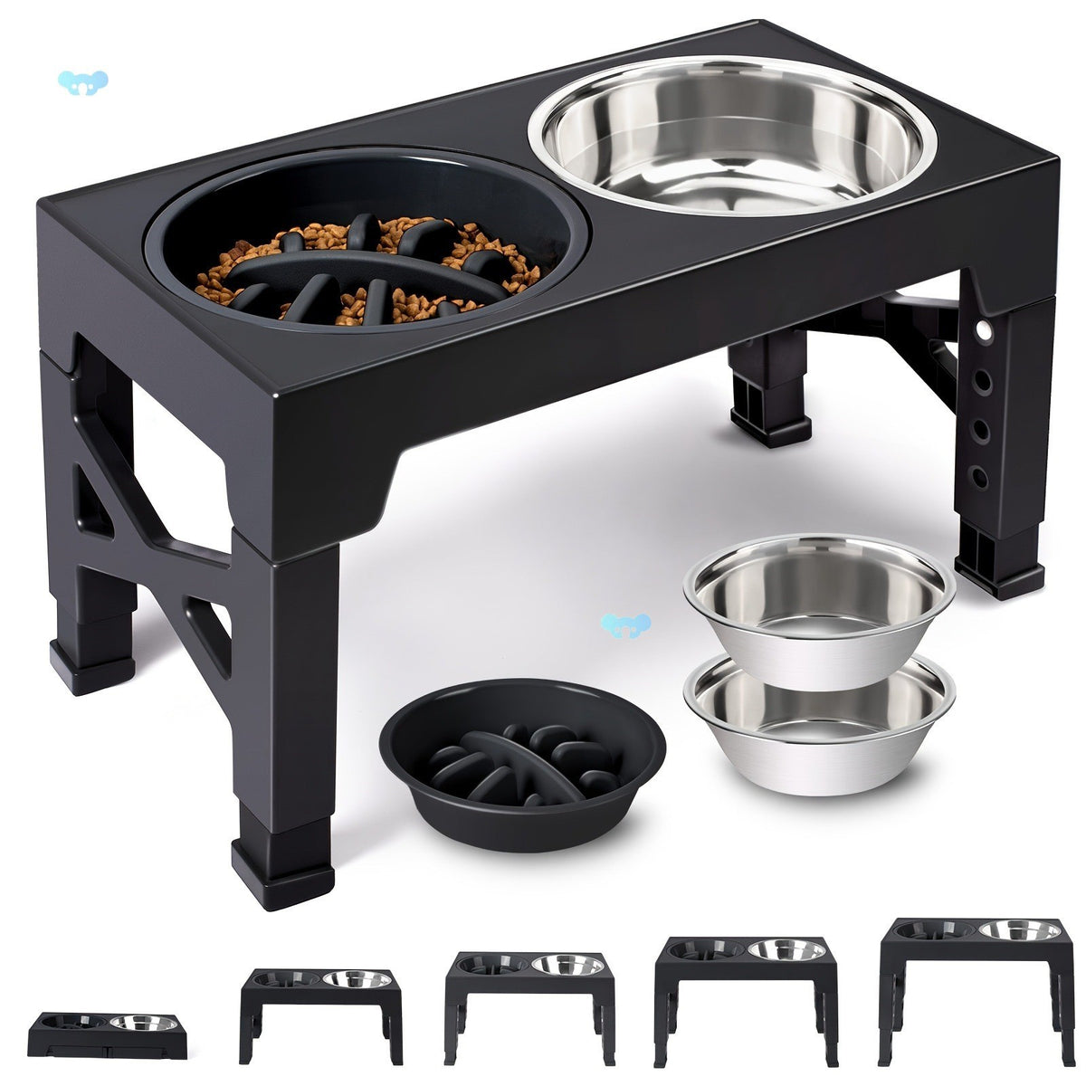 Adjustable Height Pet Feeding Bowl with Stainless Steel and Slow Feeder