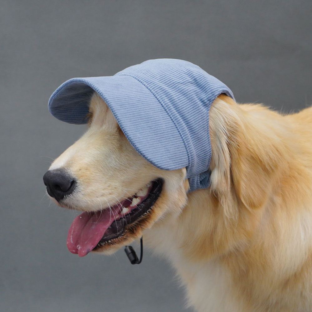 Dog baseball cap with ear openings in Corduroy Pink, close-up detail