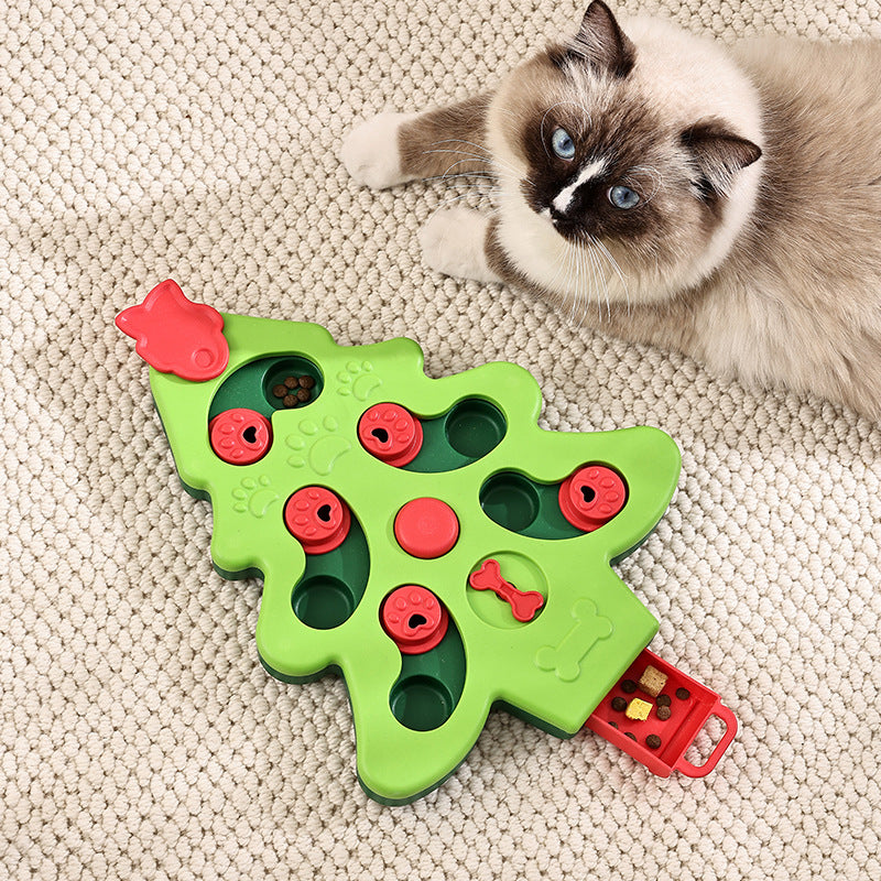 Dog puzzle slow feeder bowl in Christmas Tree, Green