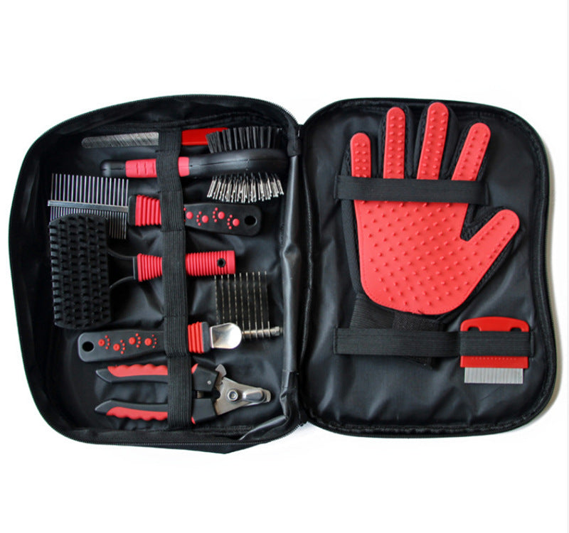 9-Piece Dog Grooming Kit with Zip Case, Brushes, Comb and Glove