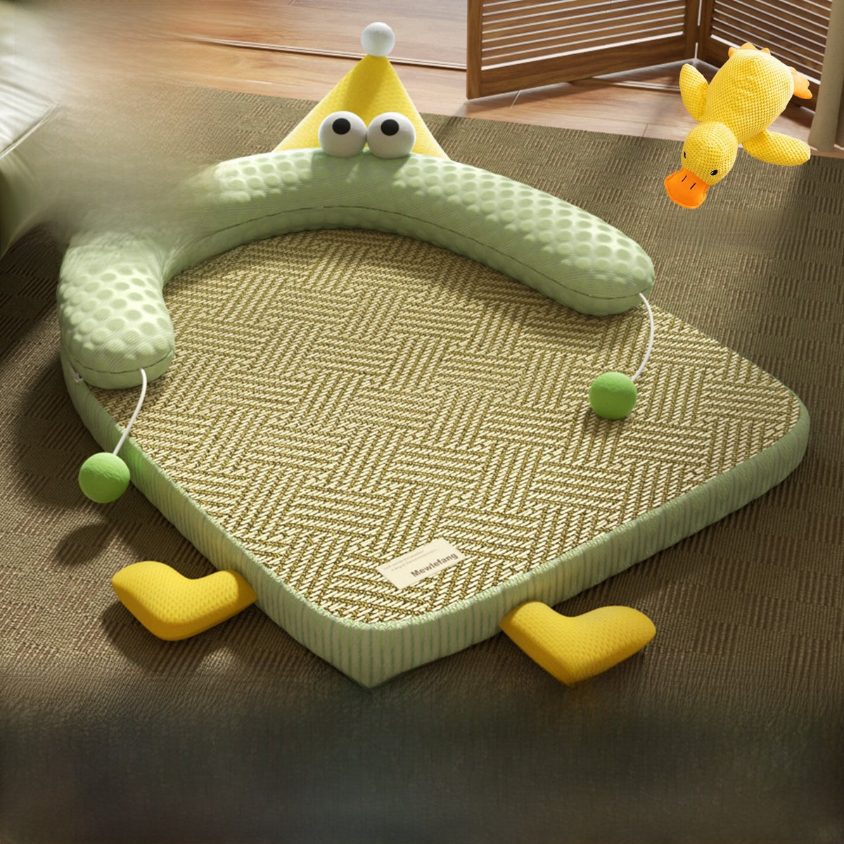 Square green washable dog bed with cooling bean mat, photo 44