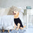 Cable knit roll neck dog jumper in wool knit in Beige, side view