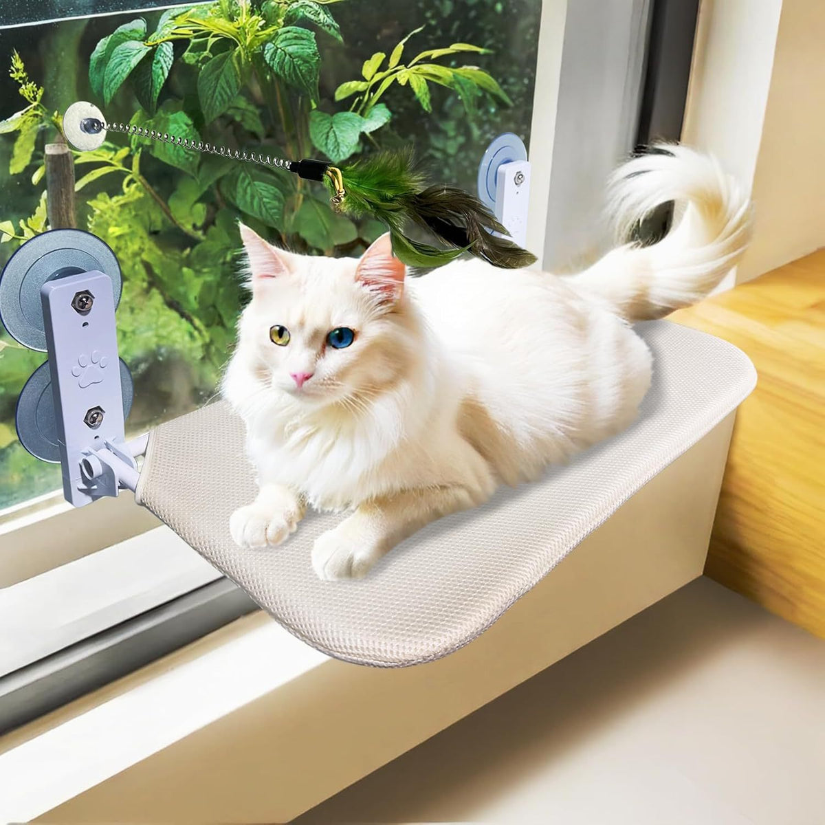 Grey foldable cat window perch hammock with suction cups, photo 8