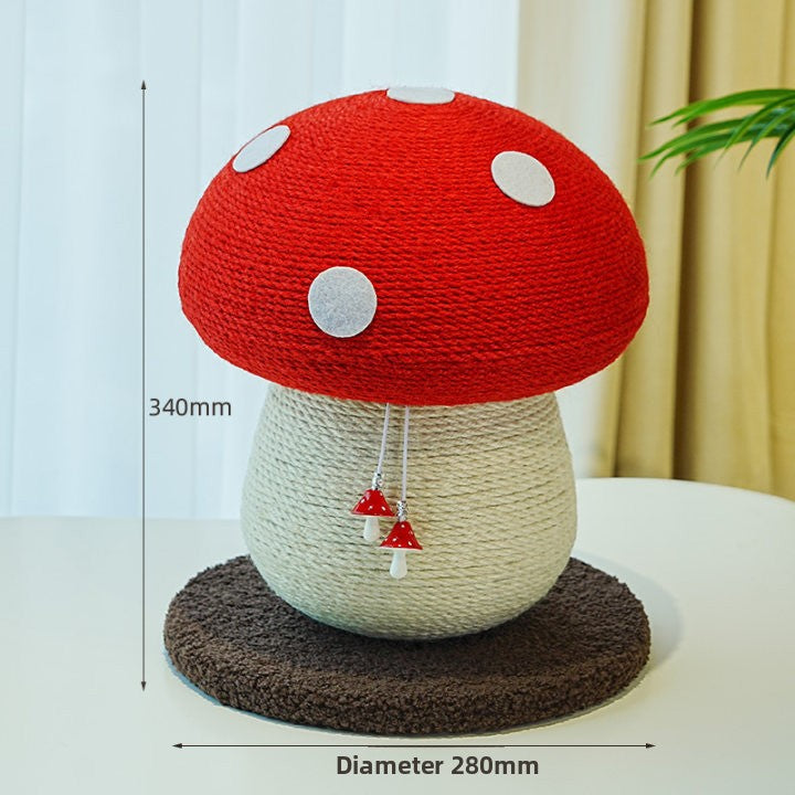 Red mushroom cat scratching post with hanging ball, photo 9 of 12