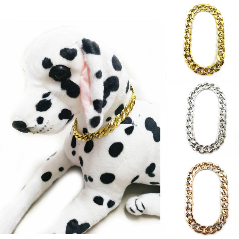 Chain link style dog collar with shiny metallic finish, product image 1