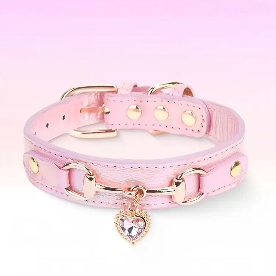 Rhinestone heart PU leather collar for cats and small dogs, product image 6