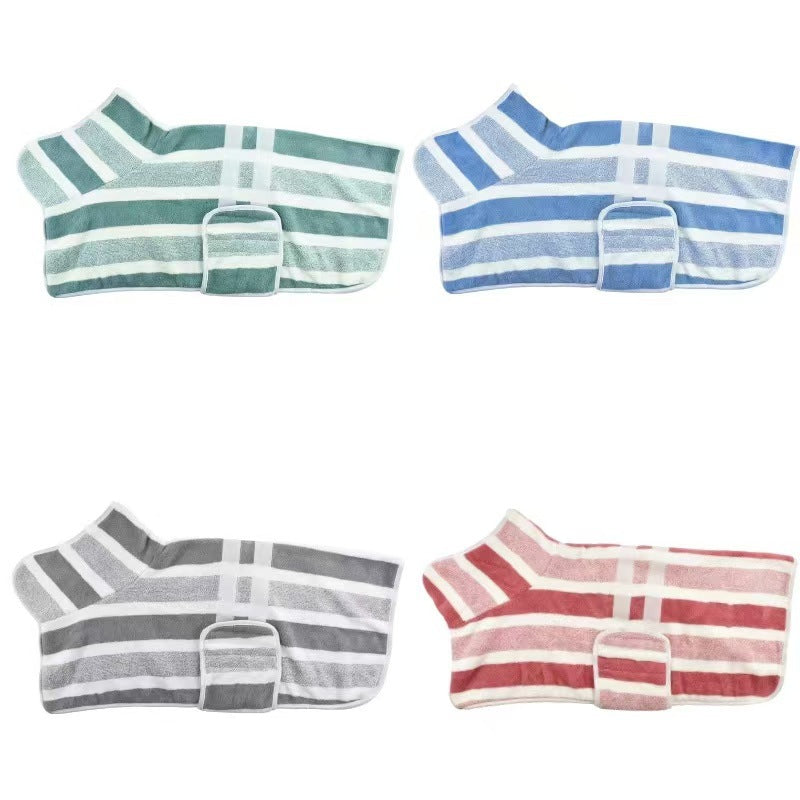 Striped coral fleece dog bathrobe, available in 5 colours, image 1