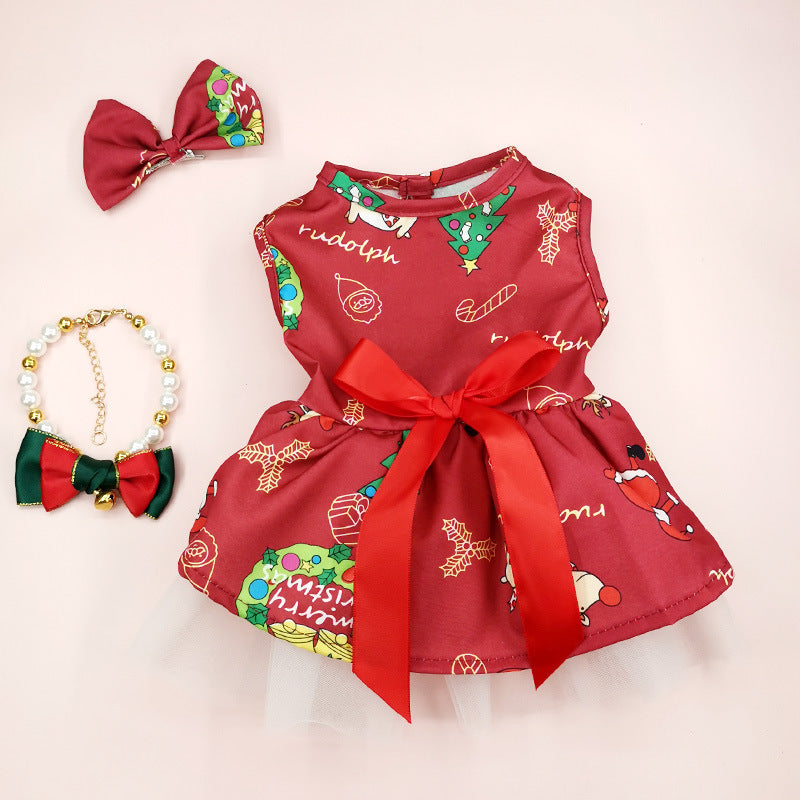 Halloween and Christmas pet dress for dogs and cats in Green Suspender Dress, side view