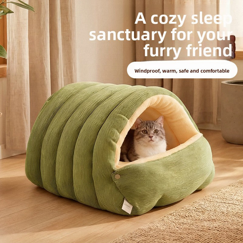 Enclosed washable cat cave bed with removable cushion, medium size, view 1 of 17