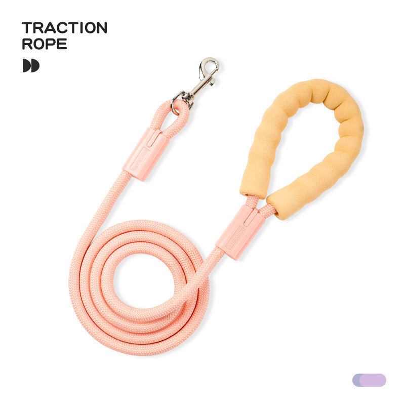 Pastel rope dog leads in pink, light yellow and light purple