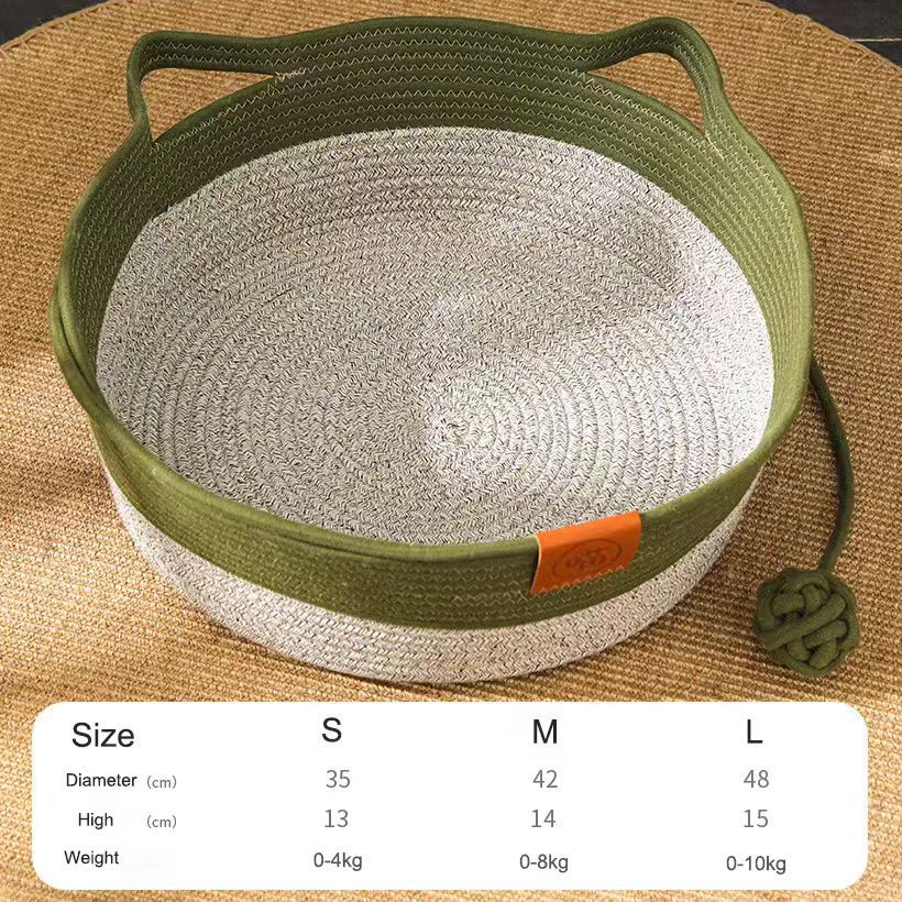 Woven rattan cat bed with soft cotton pad in grey