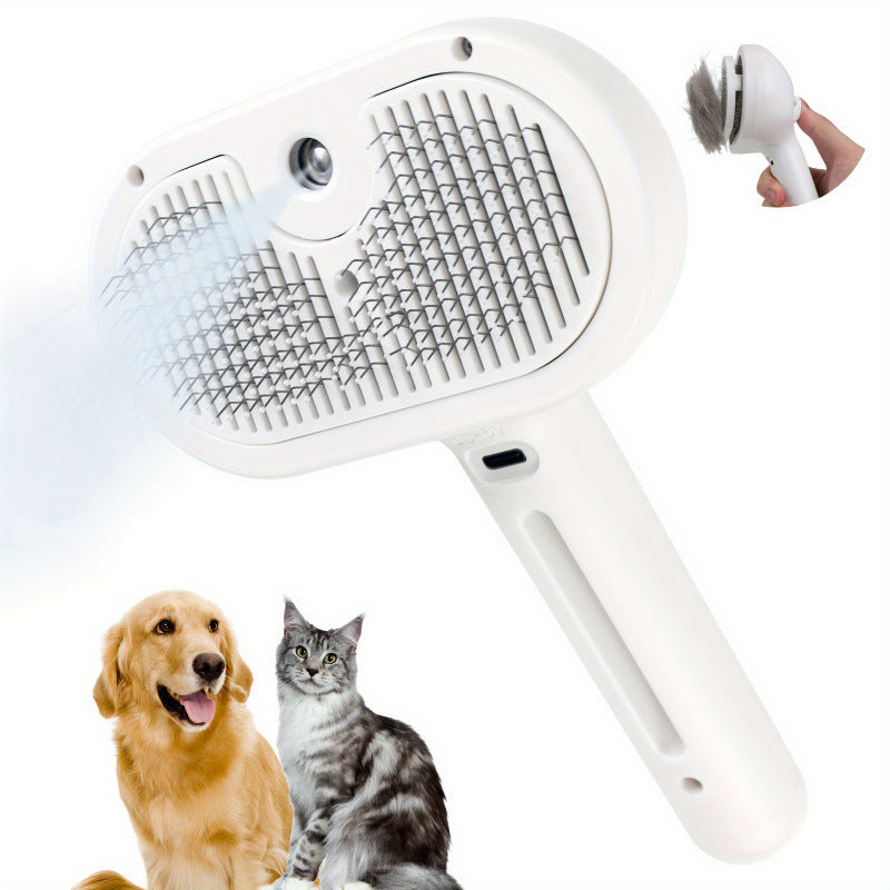 3-in-1 Steam Spray Pet Brush, Rechargeable Misting Massage Comb