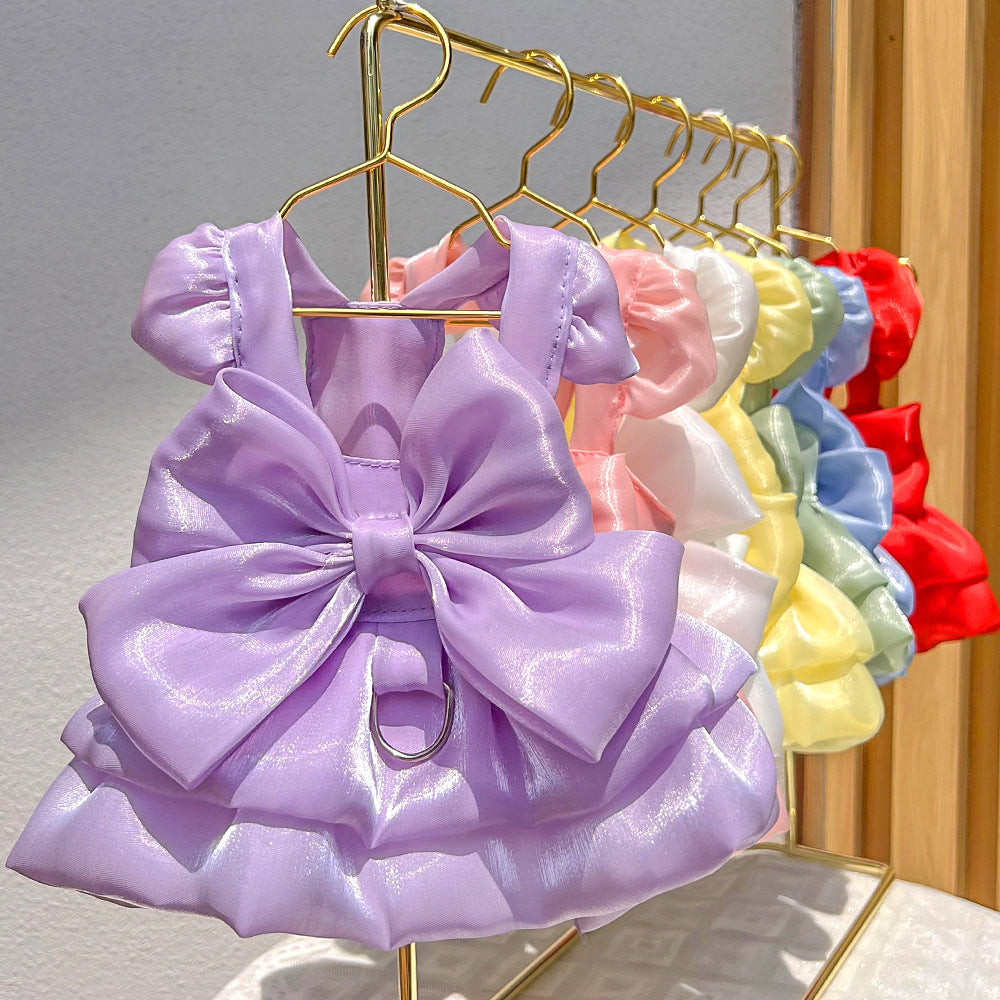 Lace pet wedding dress for small dogs and cats, shown in 7 colours and styles