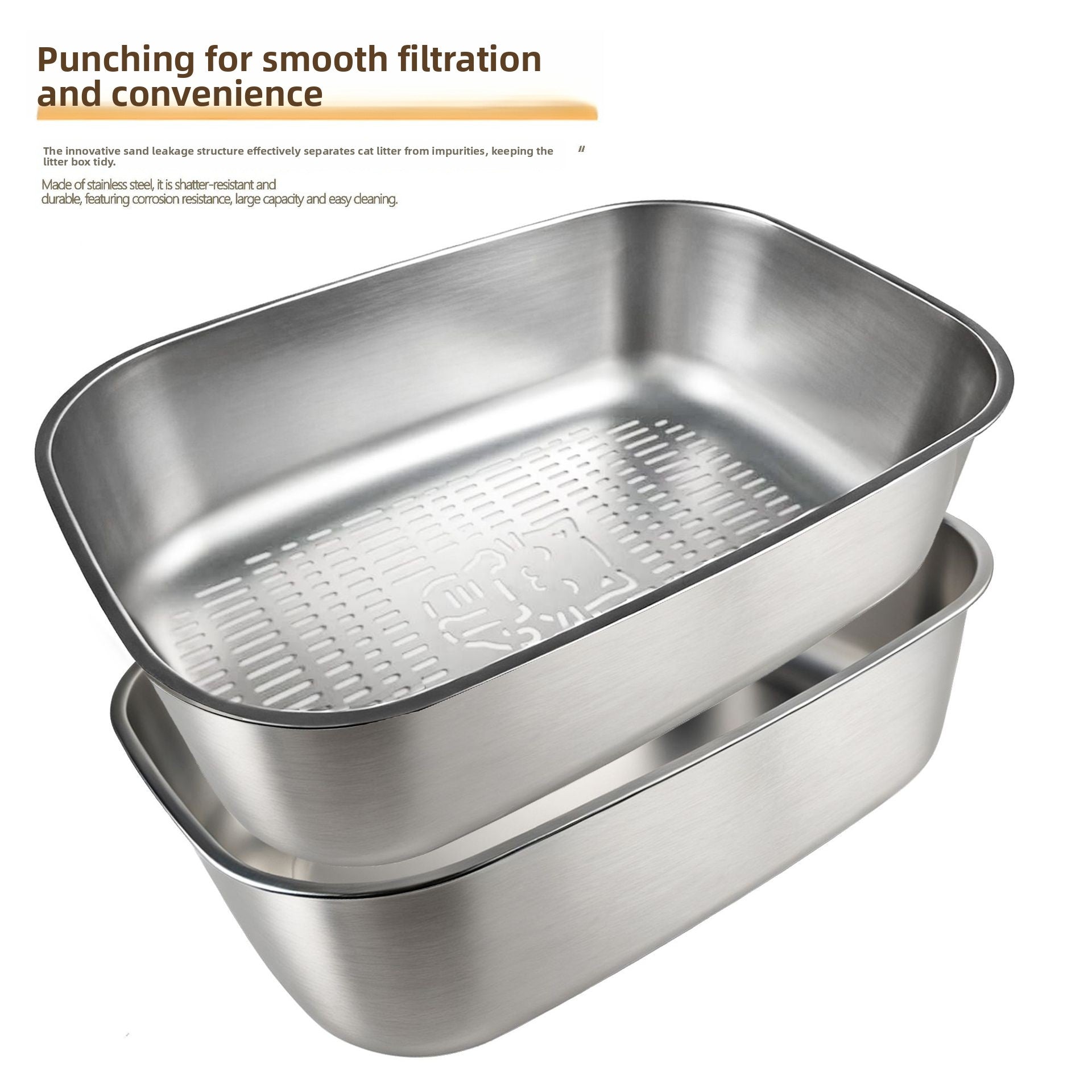 Stainless Steel Open Cat Litter Box, Oval Anti-Splash Tray