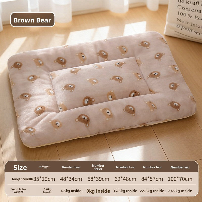 Thick plush pet sleeping mat with brown bear print, view 18