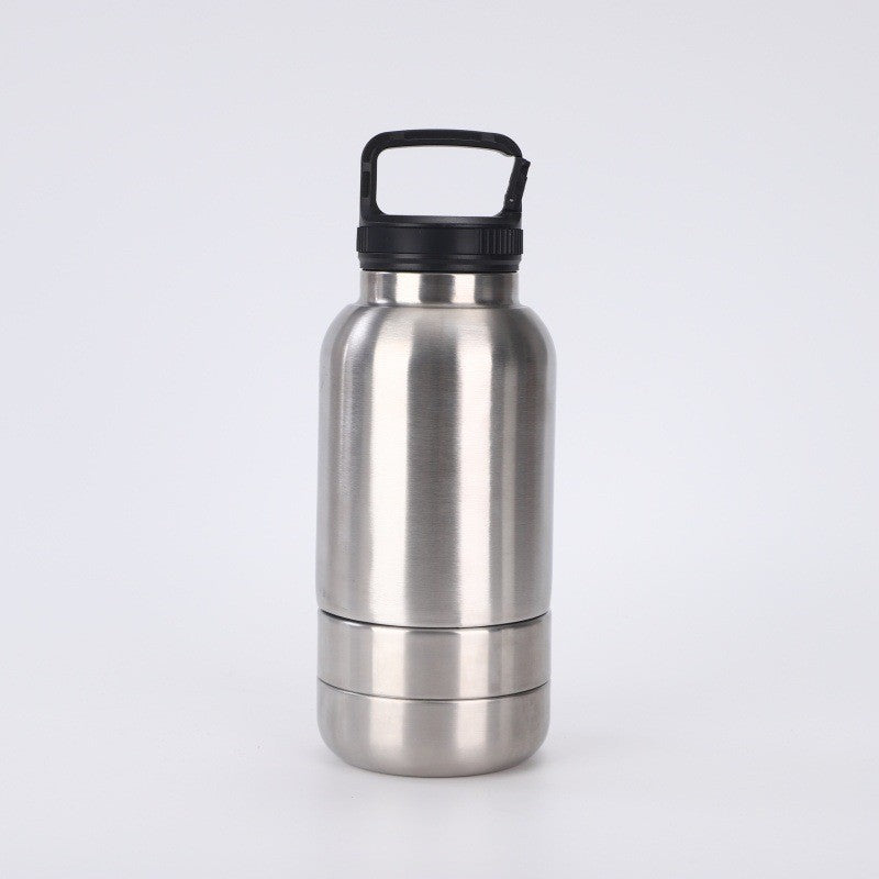 3-in-1 Portable Insulated Pet Water Bottle and Double-Layer Bowl, 32oz Stainless Steel