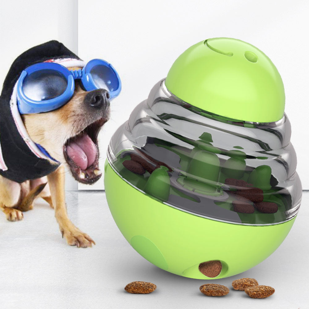Interactive Cat Food Dispensing Toy with Wobbling Robot or Tumbler Design and Slow Release