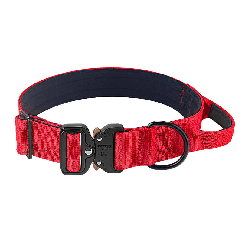 Wide tactical dog collar with cobra buckle in Khaki, front view