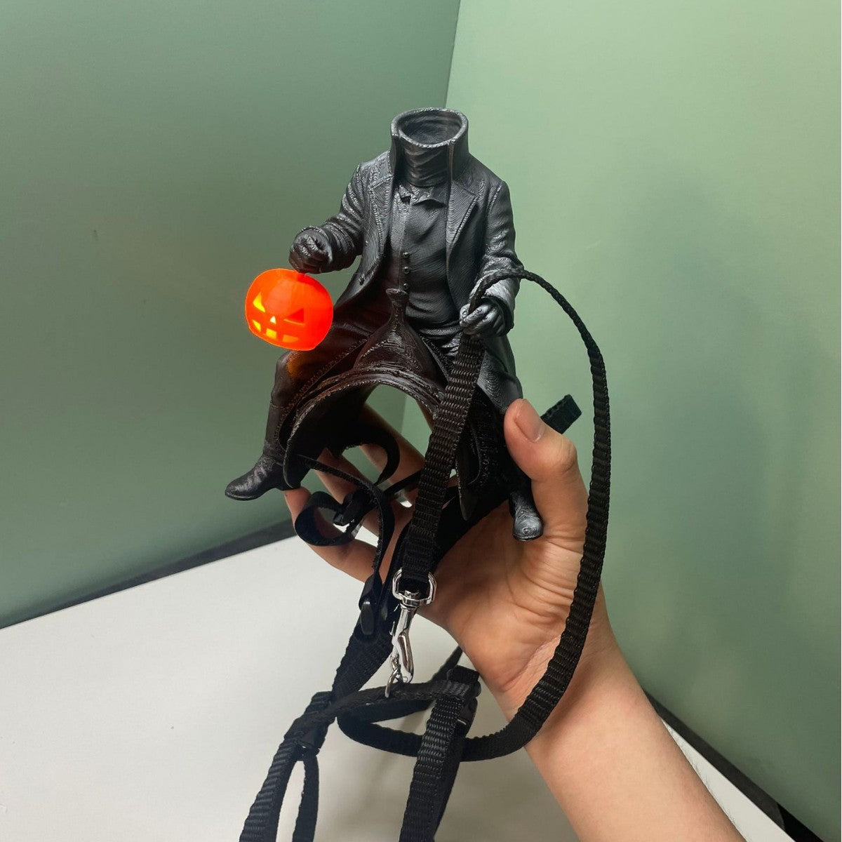 Headless horseman Halloween cat costume with light up lantern