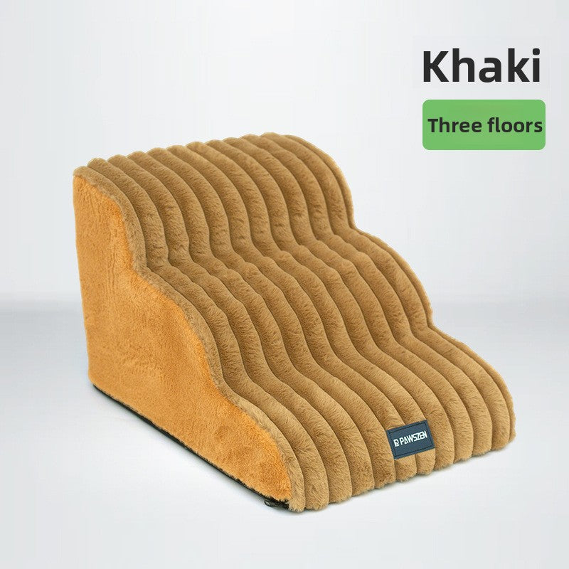 Removable washable sponge pet stairs in white fabric