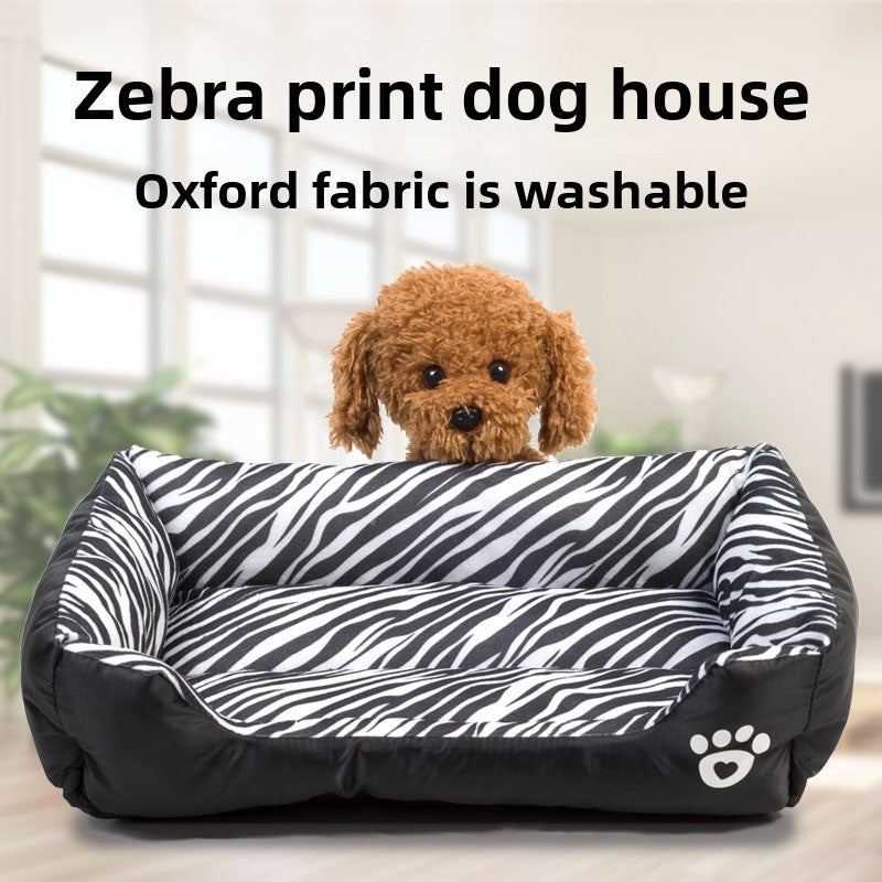 Rectangular cotton dog bed with leopard print Oxford cloth outer