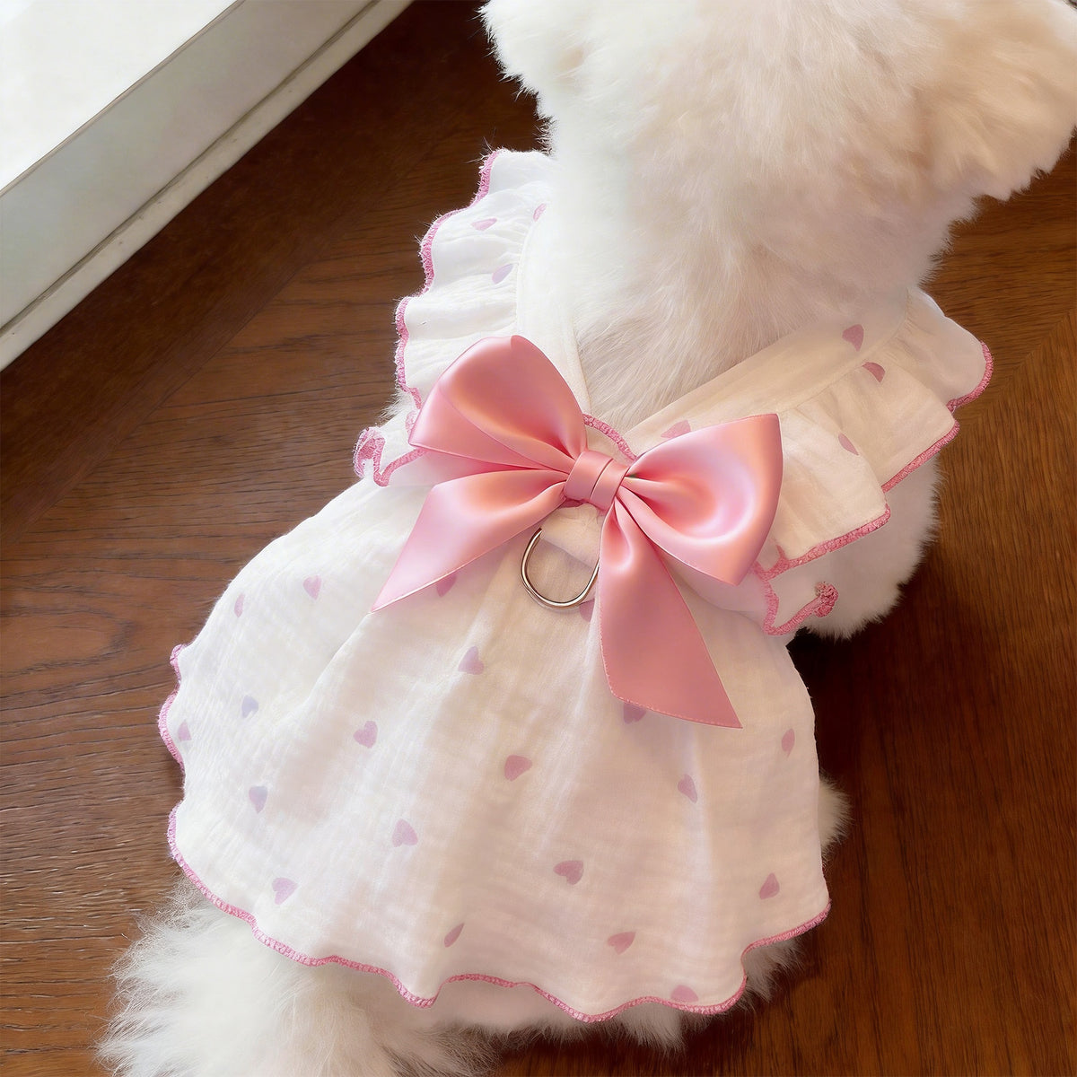 Heart bow summer dress with lead ring for dogs, available in 5 colours, image 18