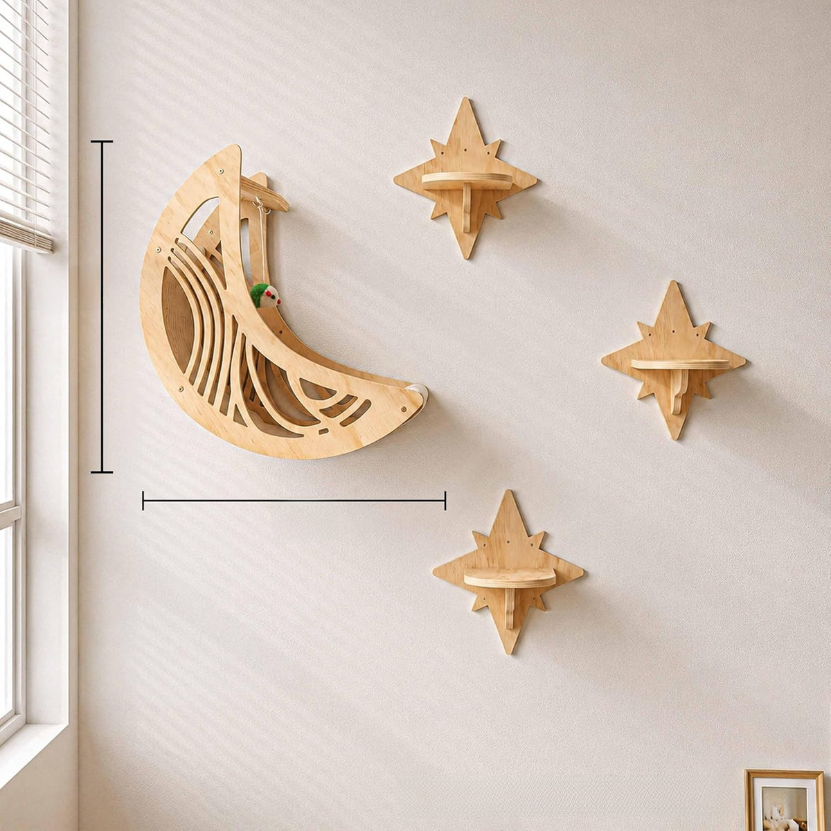 Star and moon cat wall shelves in Moon Bed with Star Platforms