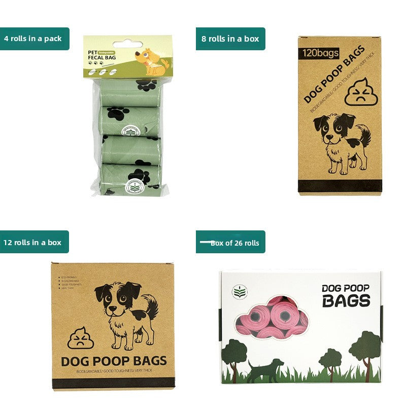 Biodegradable dog poop bags on rolls, close-up detail view