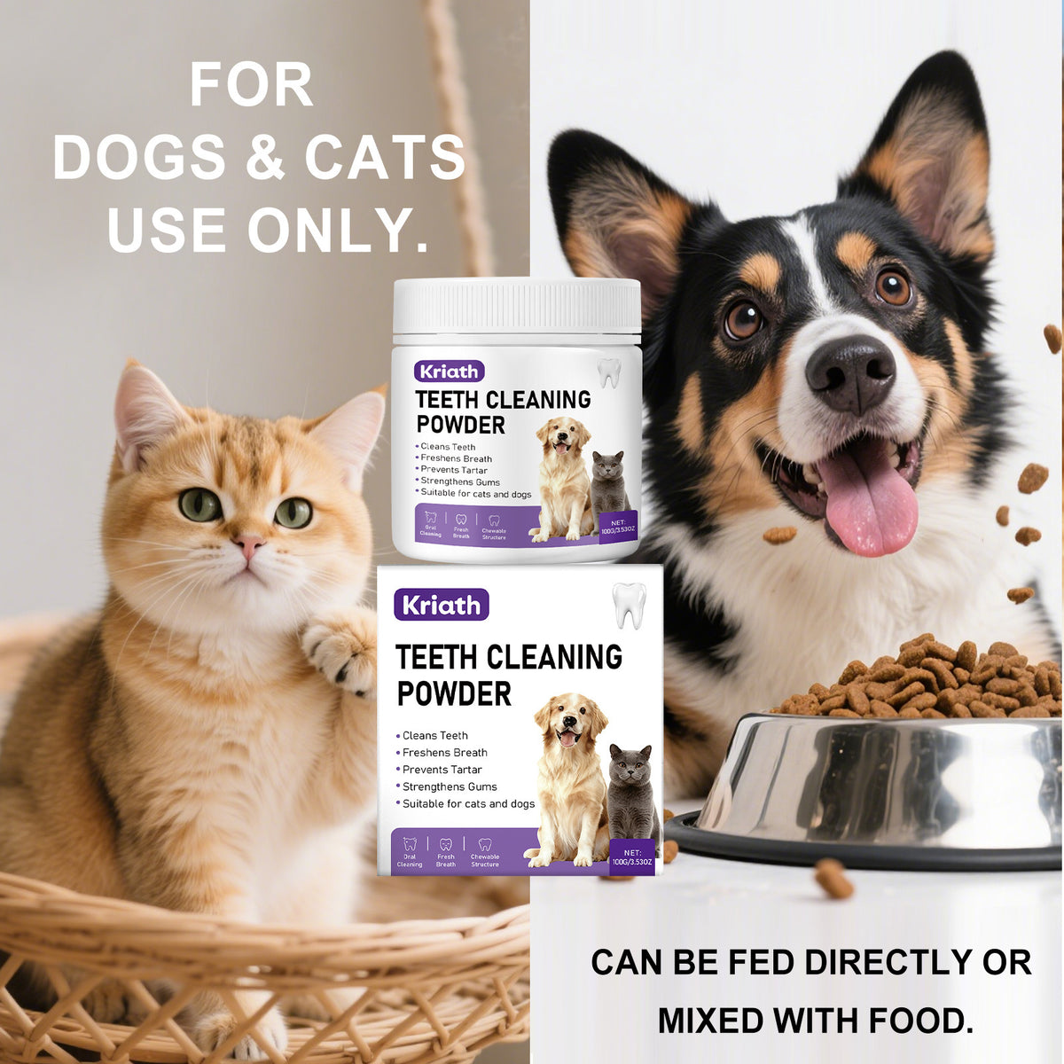Pet Dental Cleaning Powder for Cats and Dogs, Gentle Tartar Care