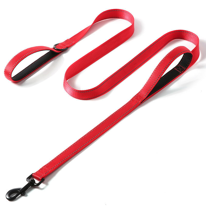 Shock absorbing dog lead with traffic handle in red and blue