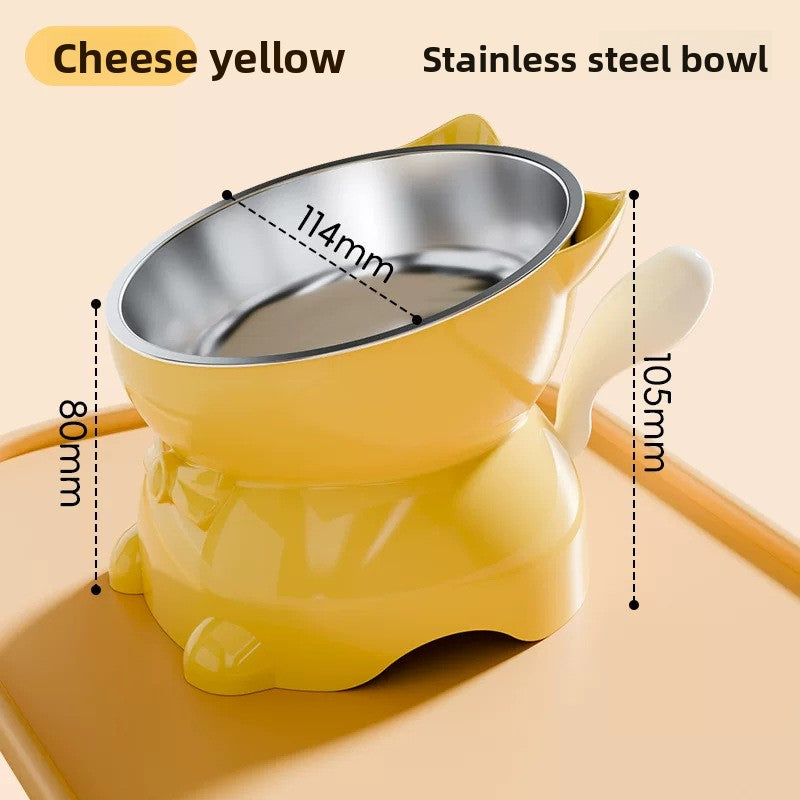 Slanted Cat Food Bowl with Anti-Spill Stand, Kitten Tail Design