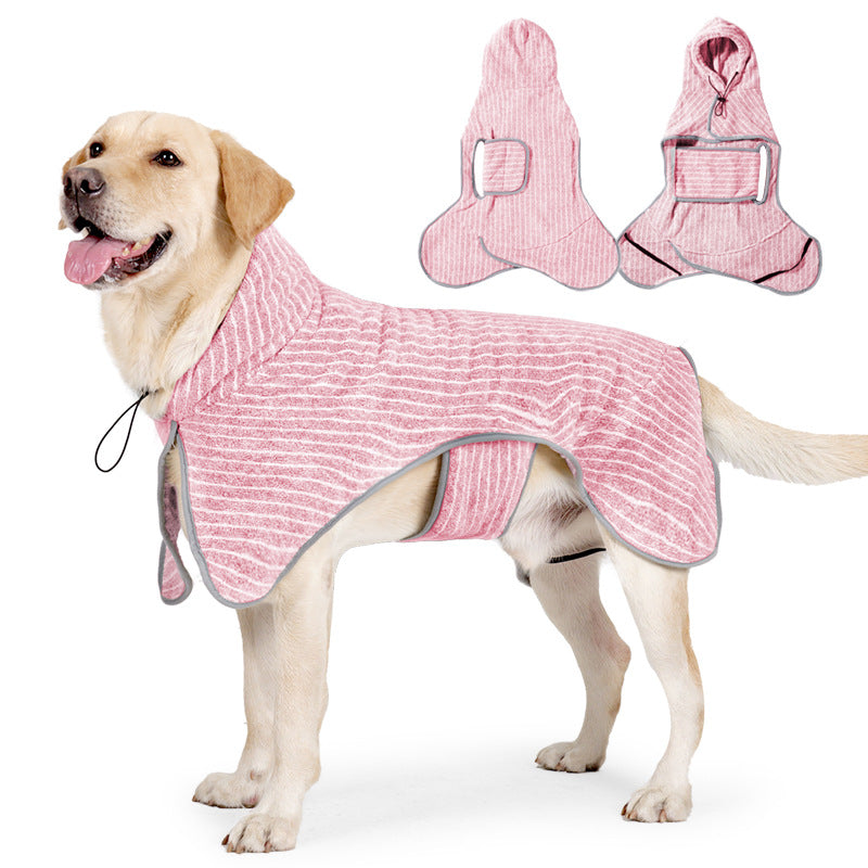 Striped quick dry dog bathrobe towels in pink and green