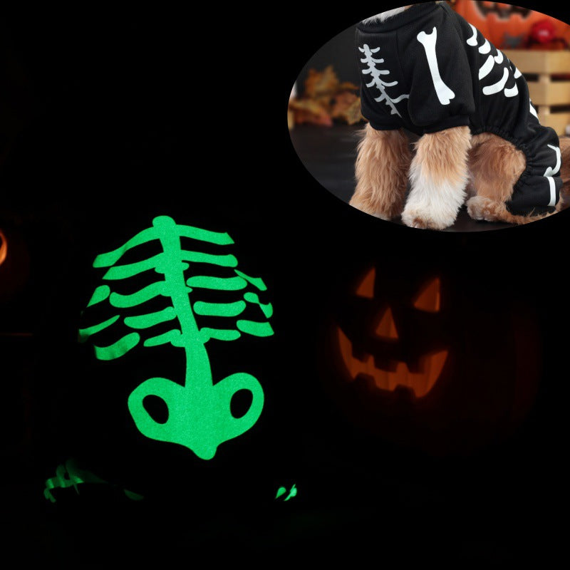 Four leg skeleton dog costume with skull and bone print