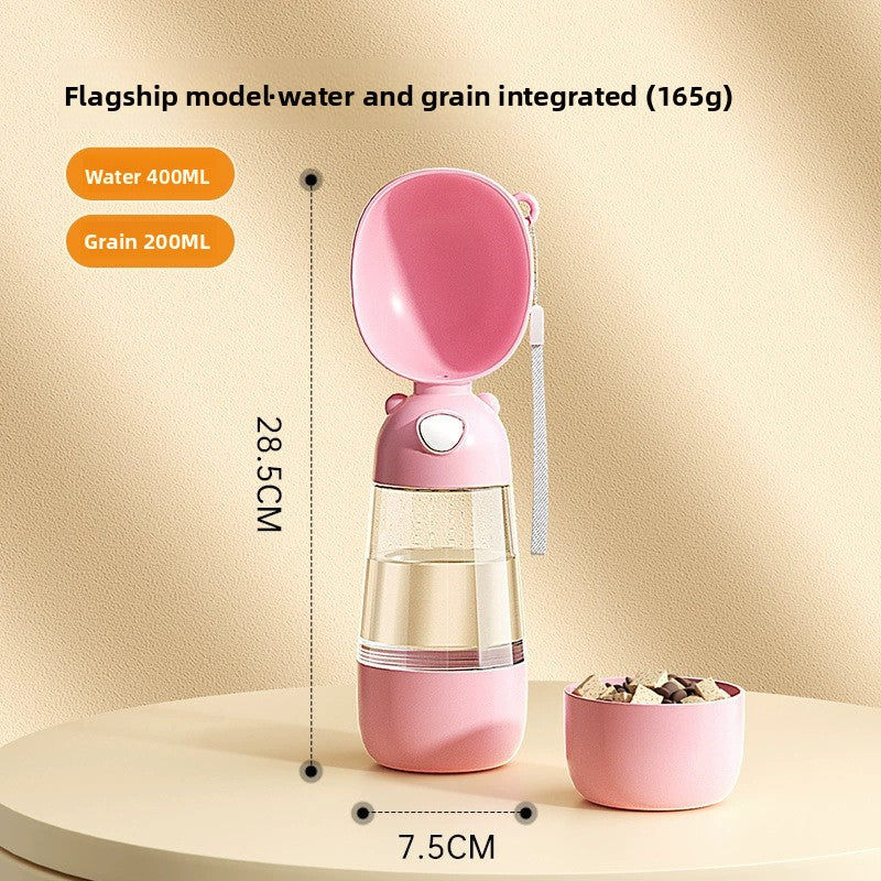 Portable dog water bottle cup with leakproof seal, showing size and shape