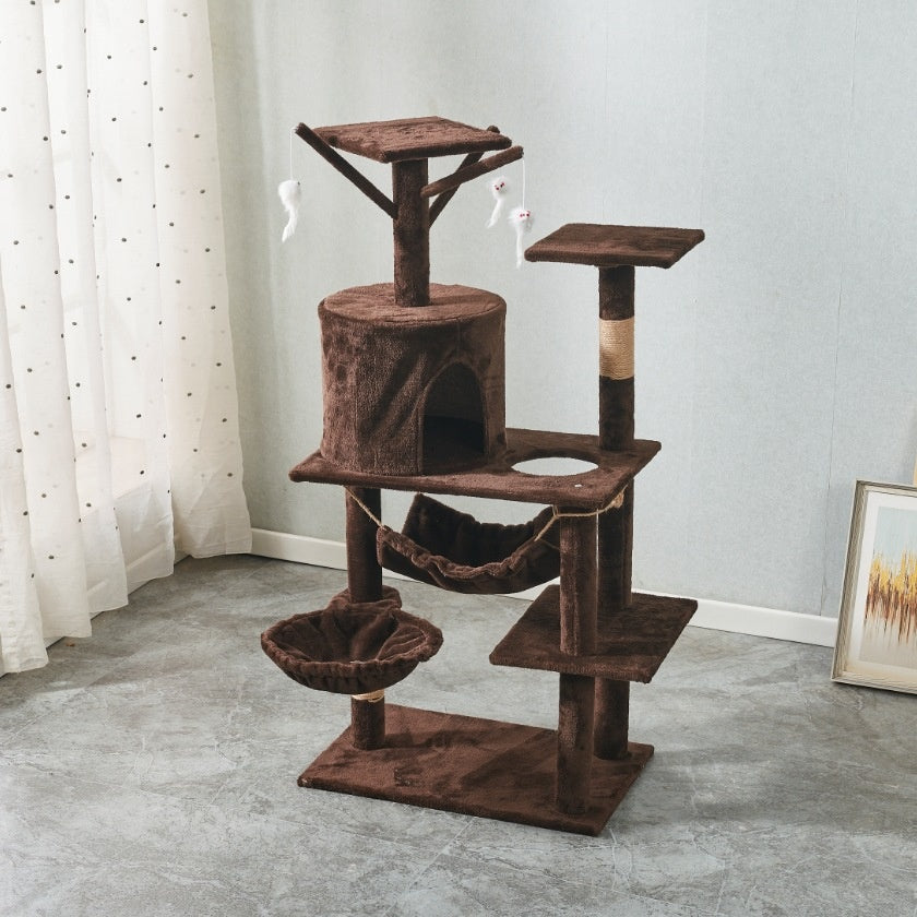Plush multi-level cat tree in turquoise grey colour