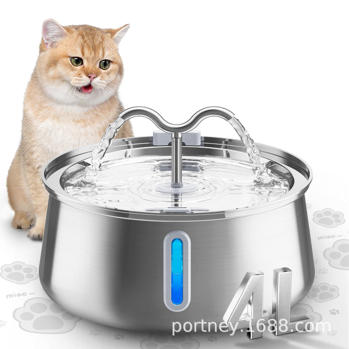 Stainless Steel Pet Water Fountain with Silent Pump and Filter for Cats and Dogs