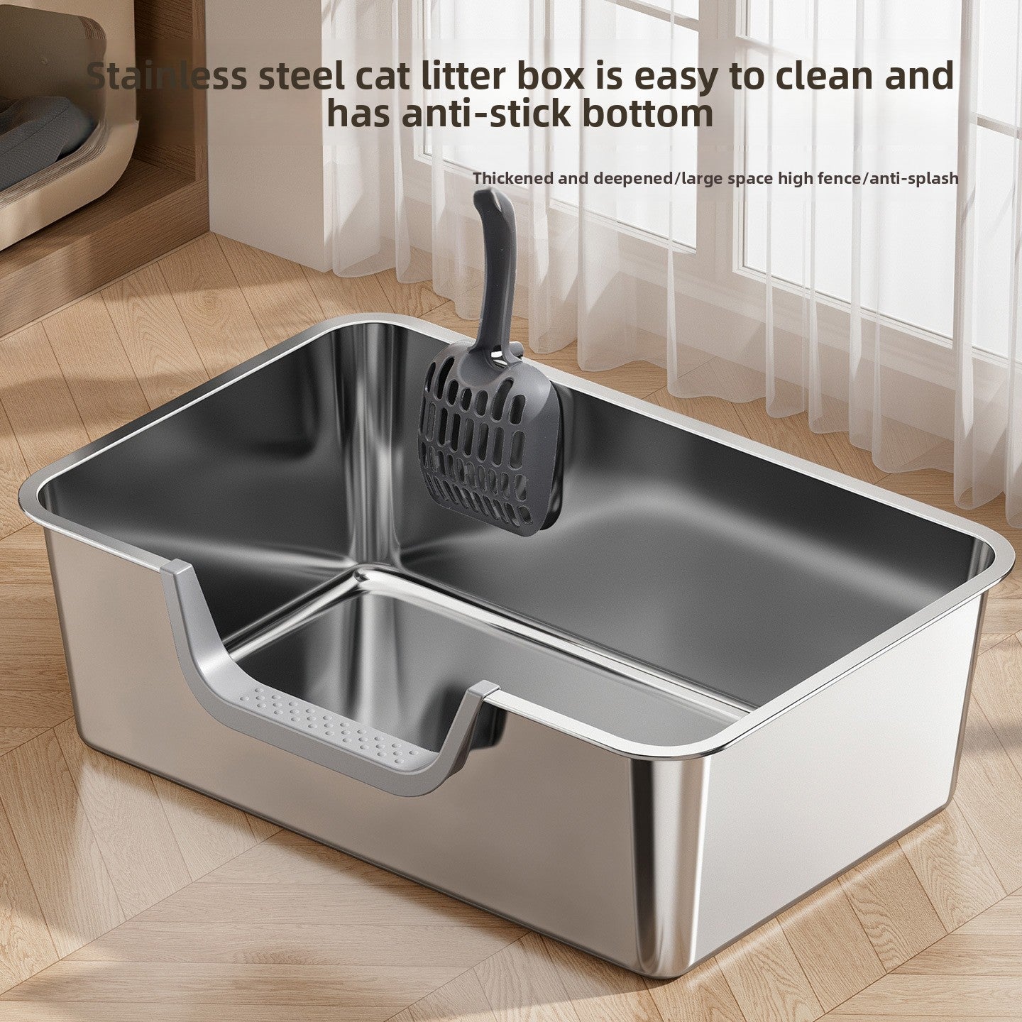 Stainless Steel Cat Litter Box, Front or Side Opening Anti-Splash