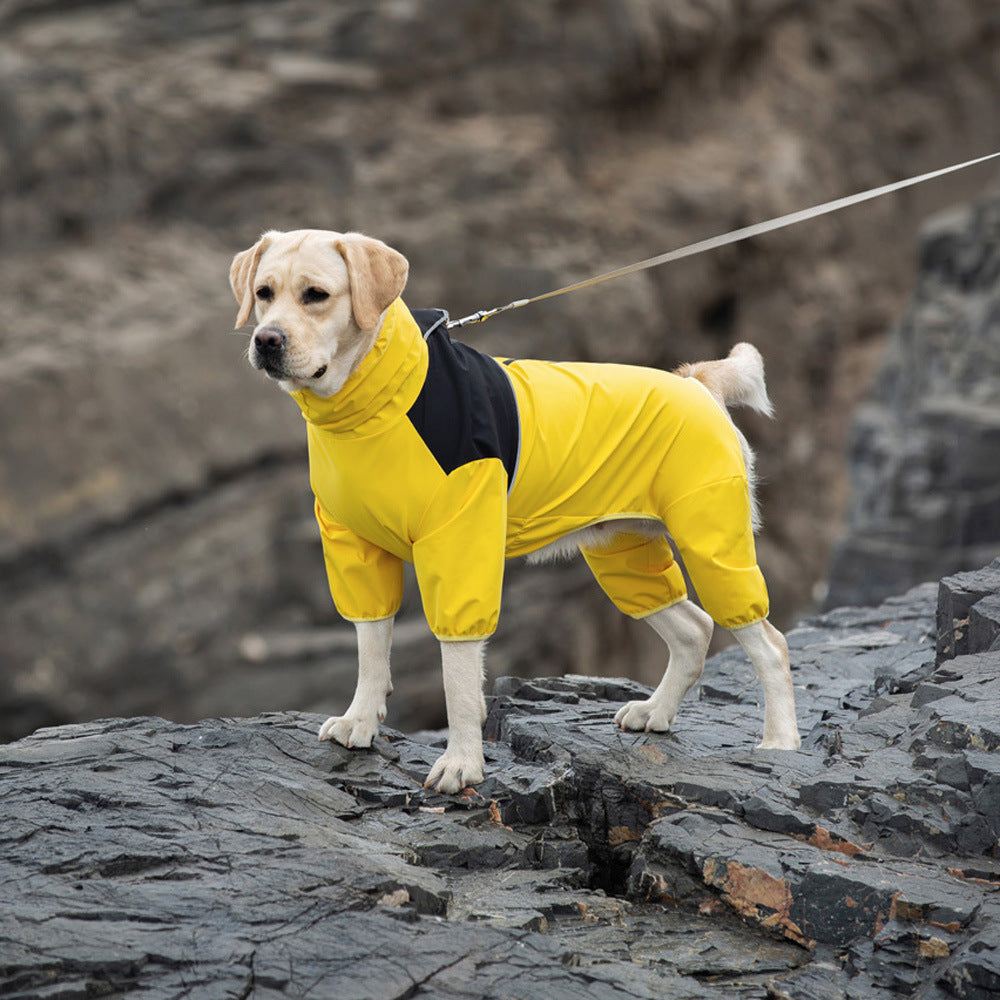 Four-leg waterproof raincoat for large dogs in Beige, side view