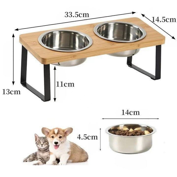 Solid wood tilted elevated cat bowl stand in Two Bowls