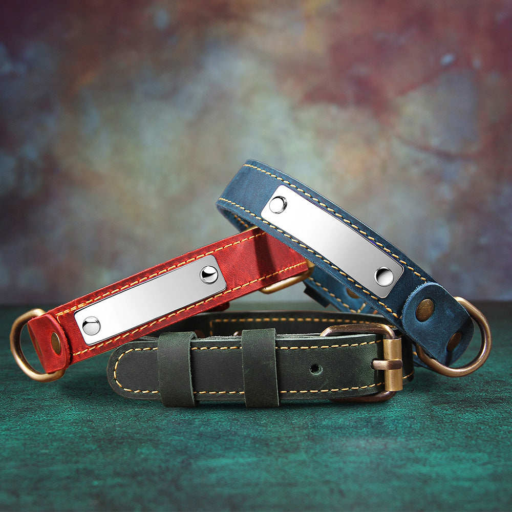 Handmade cowhide leather dog collar with steel buckle, product image 2