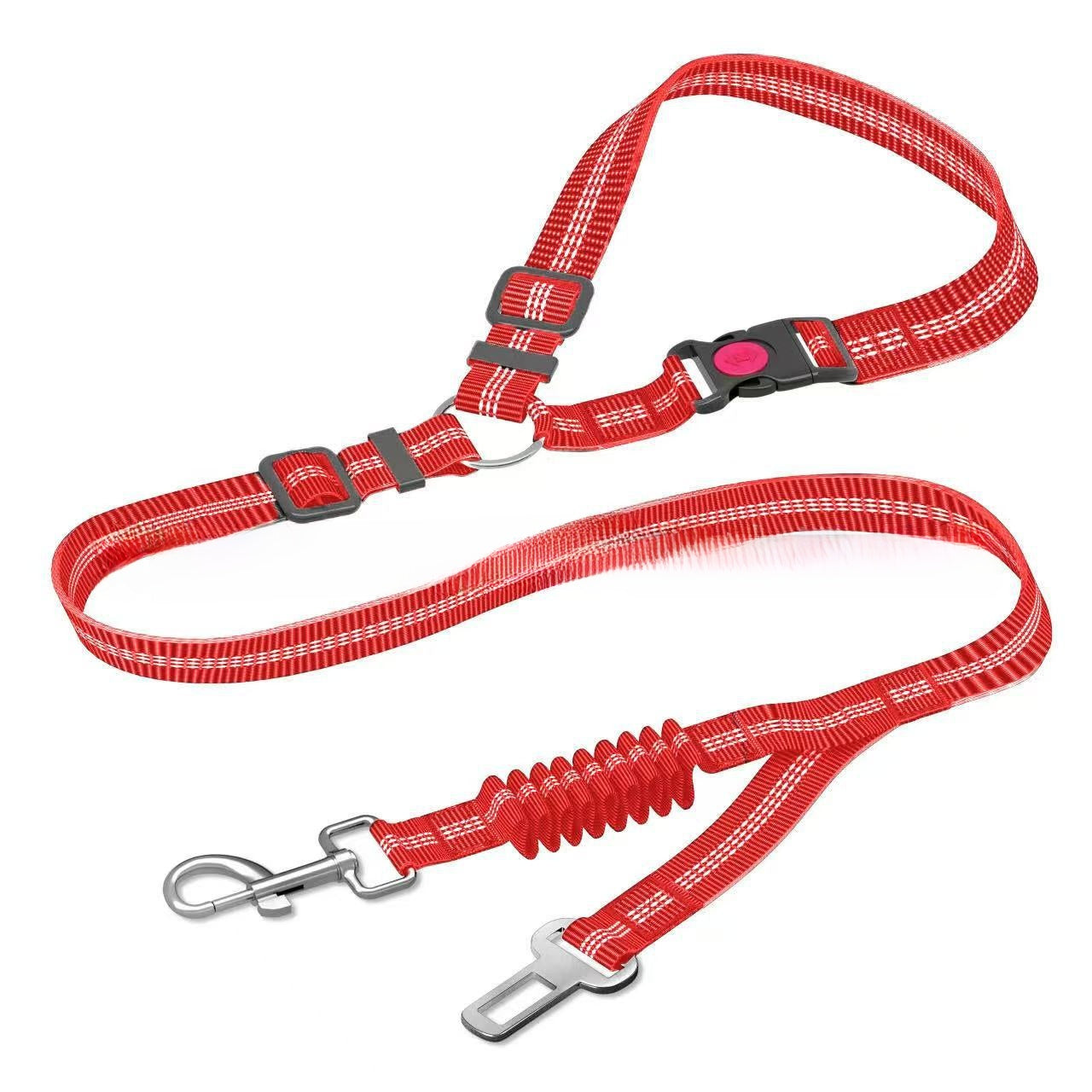 Elastic pet car seat belt lead in black with buffer section