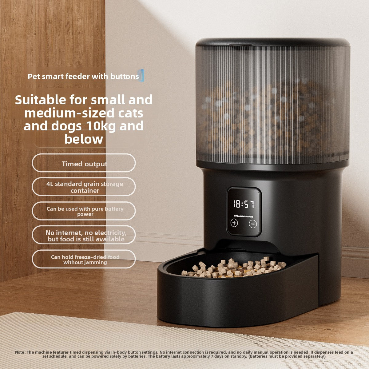 Automatic Pet Feeder with WiFi App and Timer Control, 4L Capacity with Optional Steel Bowl