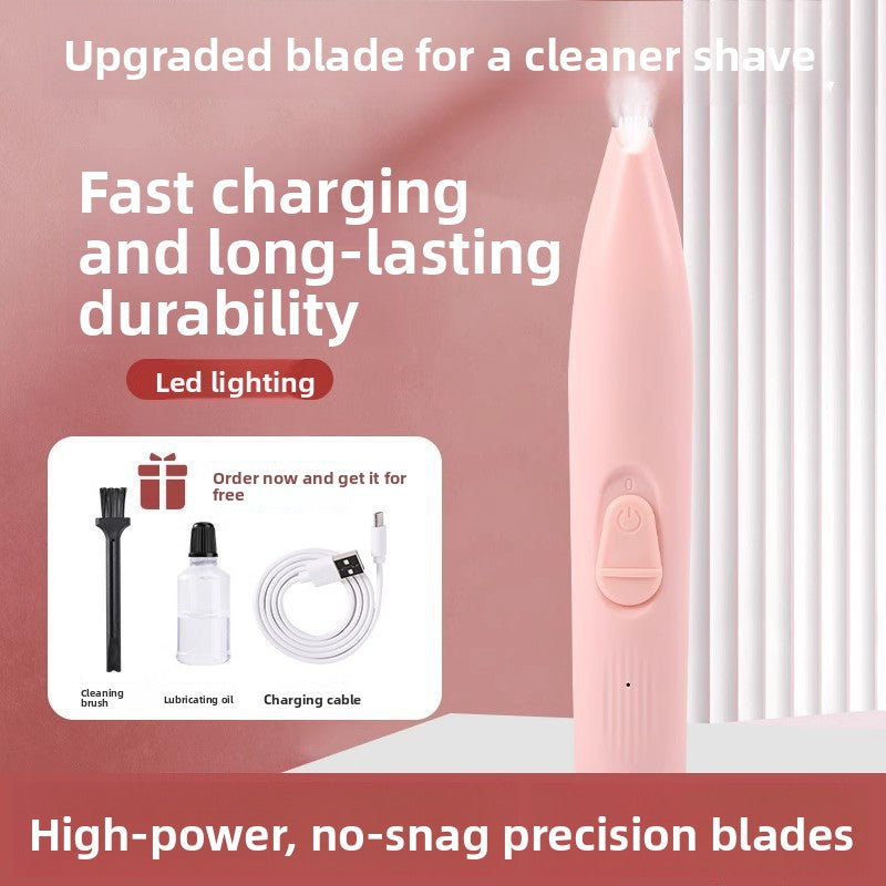 Silent Mini Paw Hair Trimmer, Battery or USB LED Models for Pets