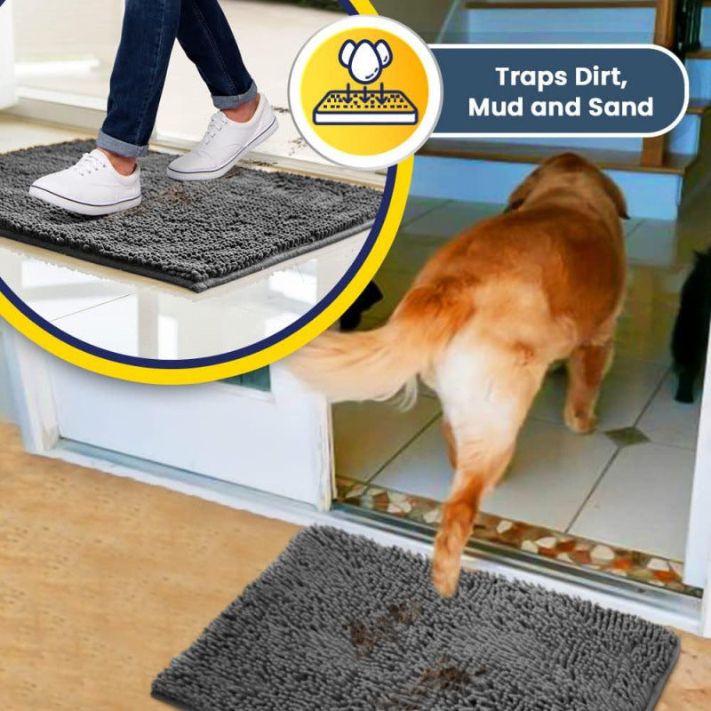 Absorbent chenille pet mat with non-slip base in grey, photo 3