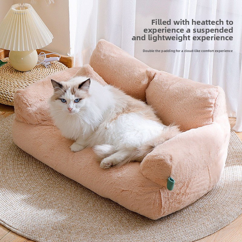 Flannel cat sofa bed in sunset orange with double filling
