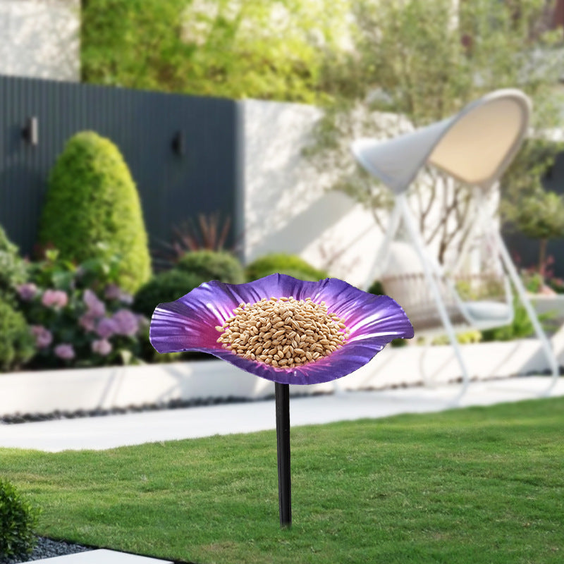 Decorative Wrought Iron Garden Bird Feeder and Bird Bath with Flower Design