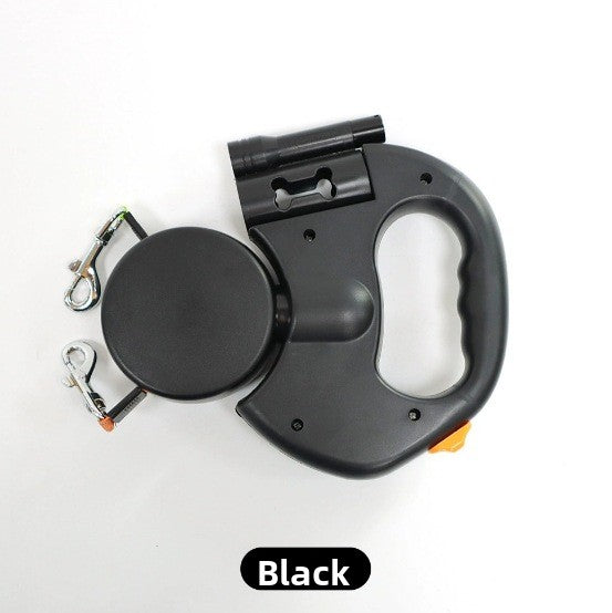 Retractable dog lead with built in poo bag dispenser and 5m tape