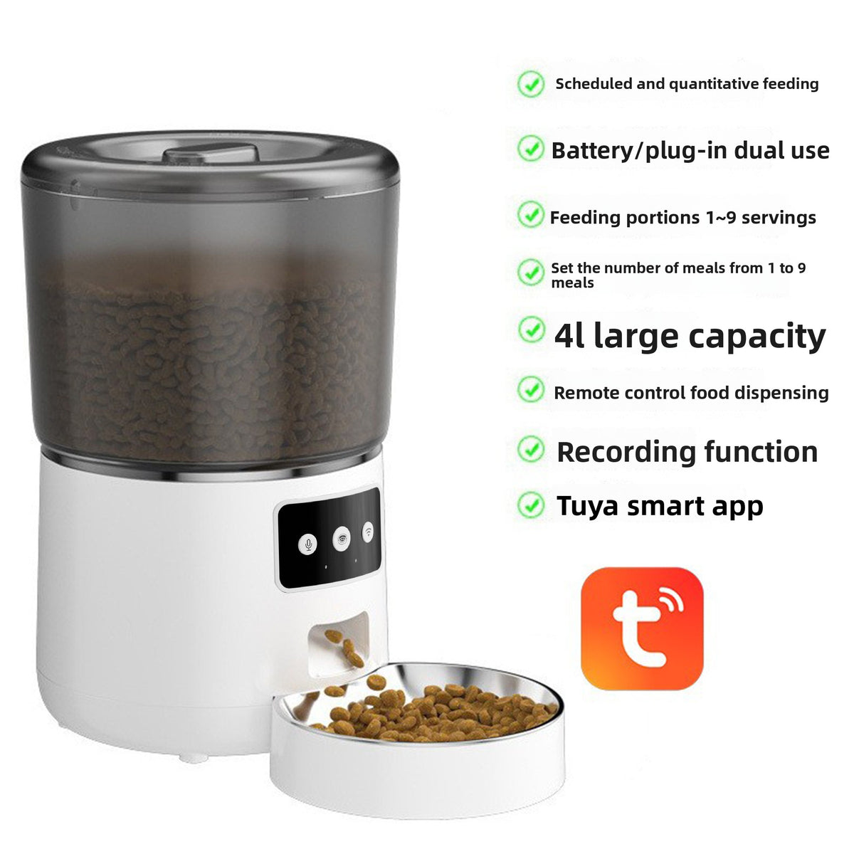 Automatic 4L Cat Feeder with App Control and Timed Portion Dispensing