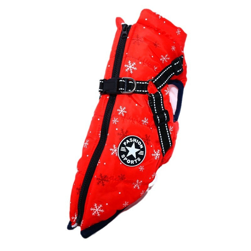 Waterproof padded dog winter coat with cotton insulation in Blue, front view